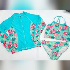 Girls Swimsuit SPF UPF 50+ UV 3PCS Rash Guard Swimwear. Pre-owned